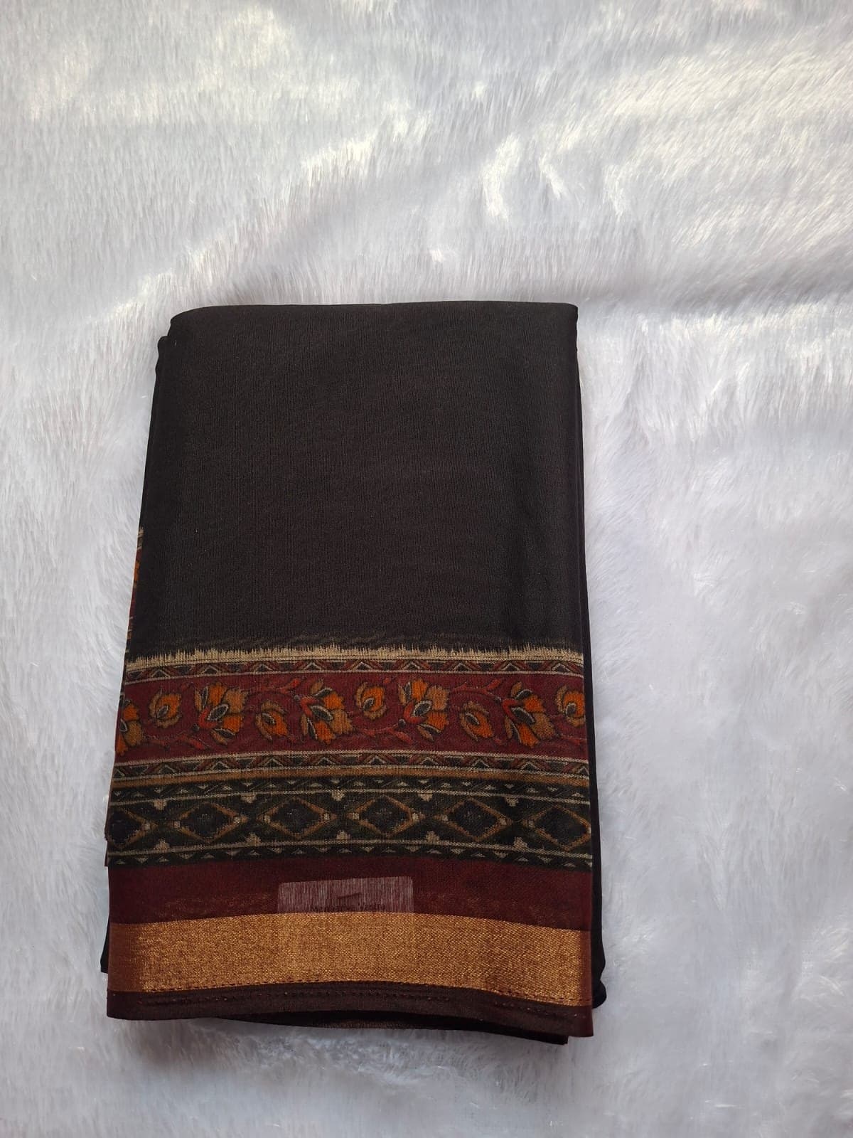 Coffee Brown Cotton Blend Saree — folded