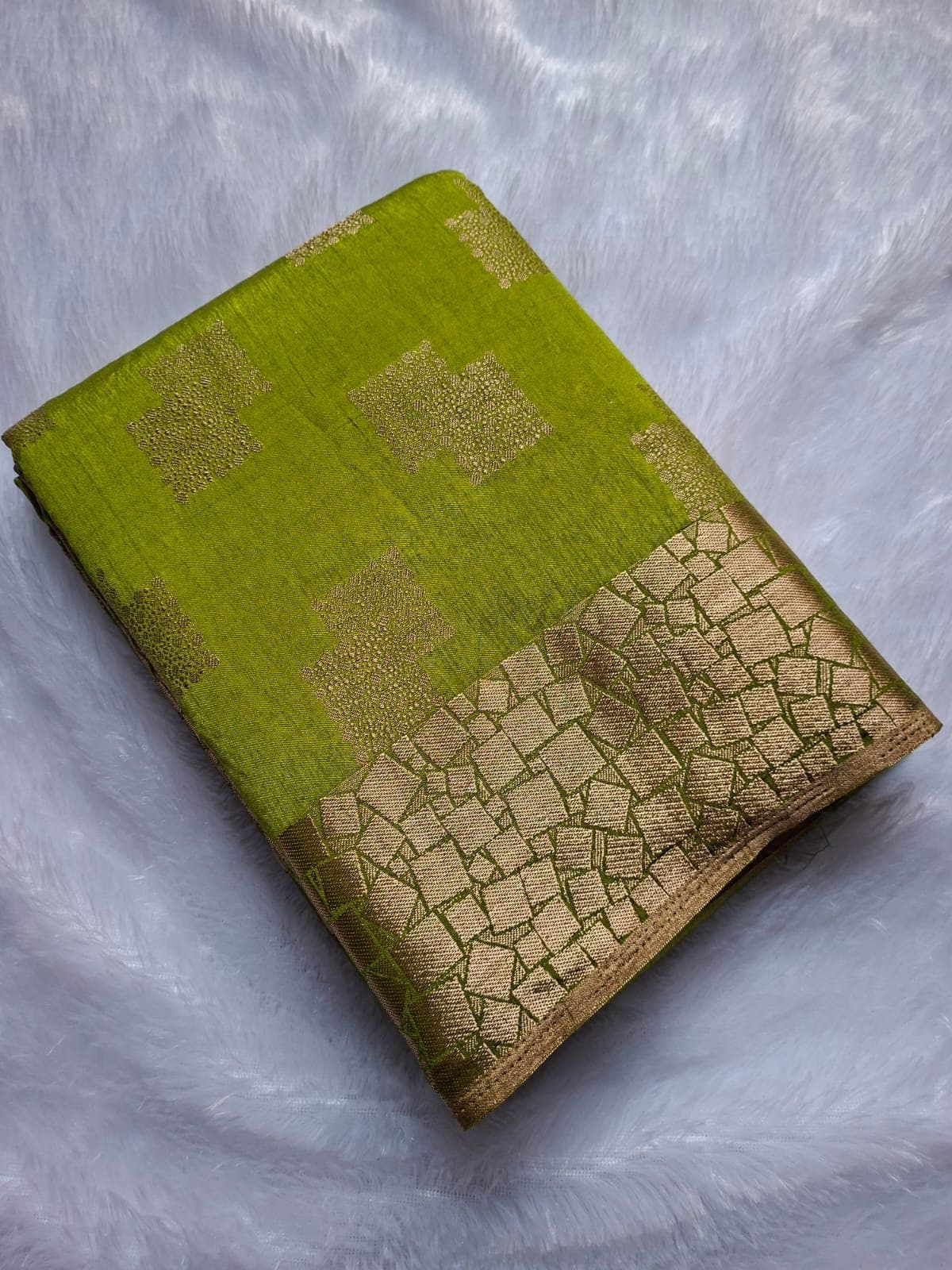 Lime Green Semi Silk Saree — folded