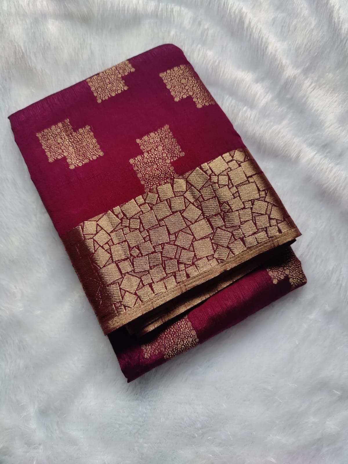 Magenta Semi Silk Saree — folded