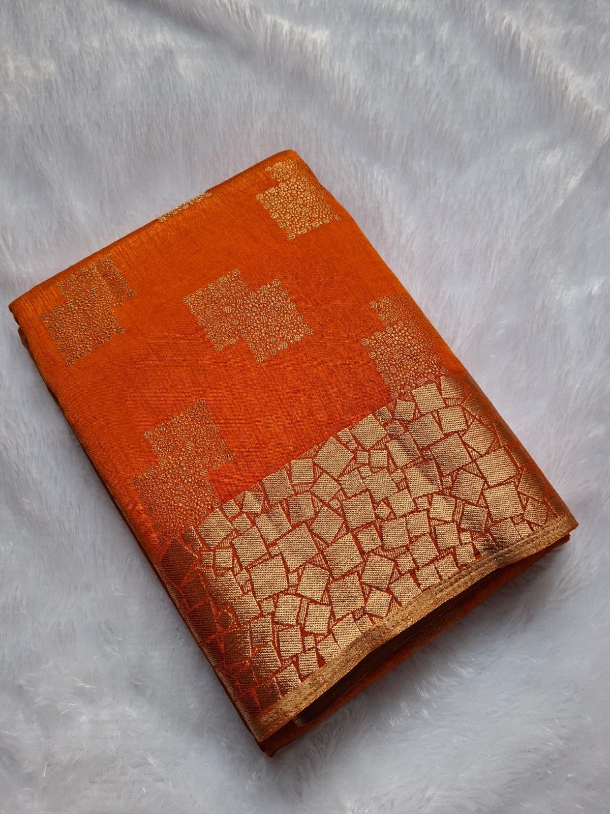 Orange Semi Silk Saree — folded