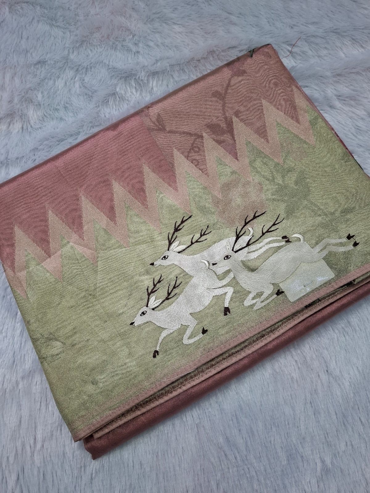 Rose & Gold Pure Kora Tissue Saree — folded